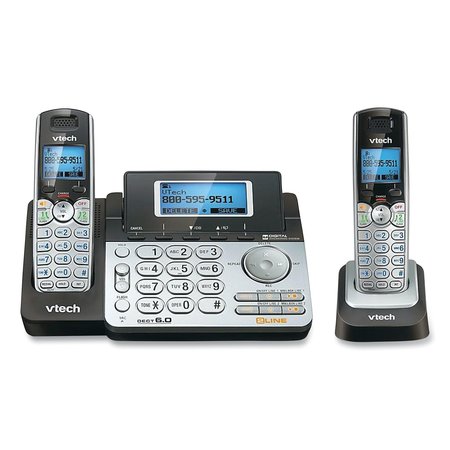 VTECH DS6151-2 Two-Handset Two-Line Cordless Phone with Answering System, Black/Silver 80-0883-00